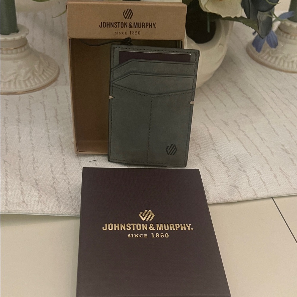 Johnston & Murphy Charcoal Leather Card Holder